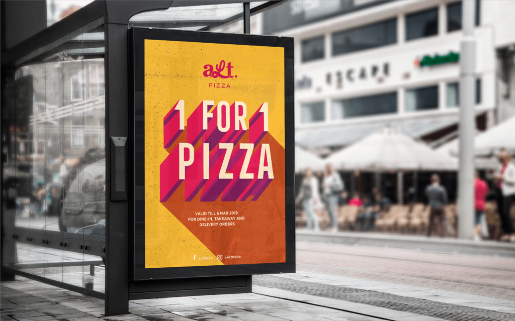 Alt pizza branding evolution by Bravo in Singapore