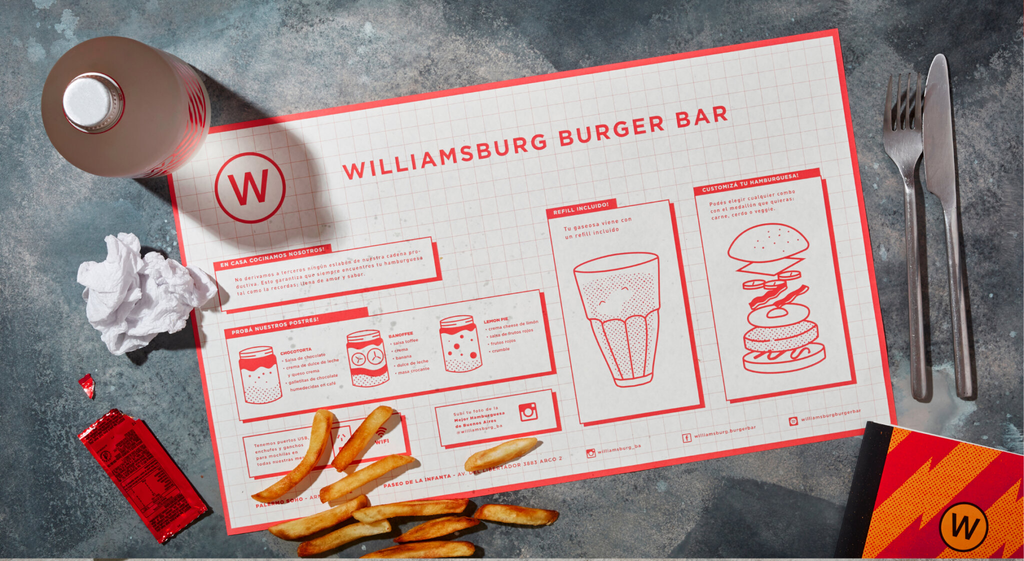 Williamsburg Burger Bar restaurant branding by Charco Studio in Argentina